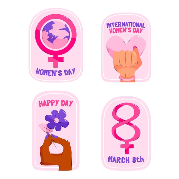 Colección de insignias planas del día internacional de la mujer