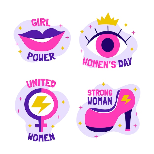 Vector gratuito colección de insignias planas del día internacional de la mujer