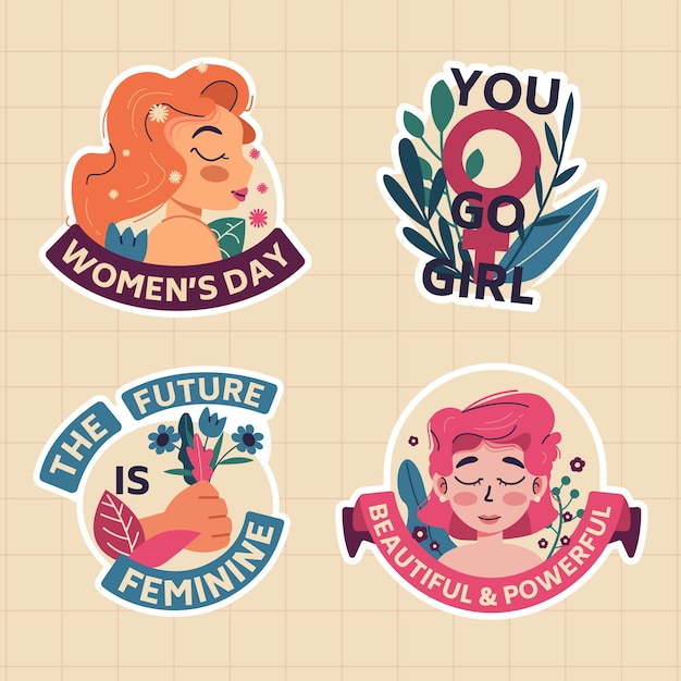 Vector gratuito colección de insignias planas del día internacional de la mujer