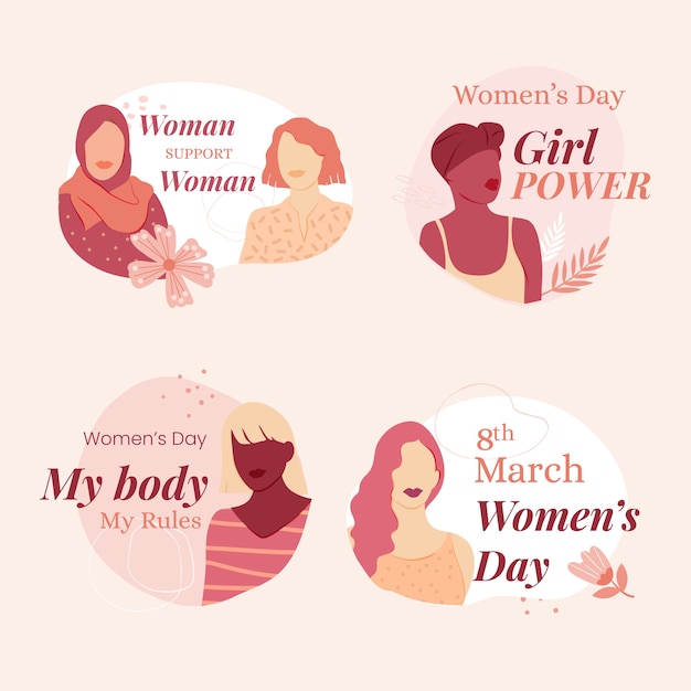 Vector gratuito colección de insignias planas del día internacional de la mujer