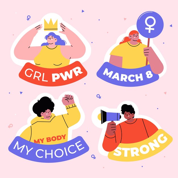 Colección de insignias planas del día internacional de la mujer