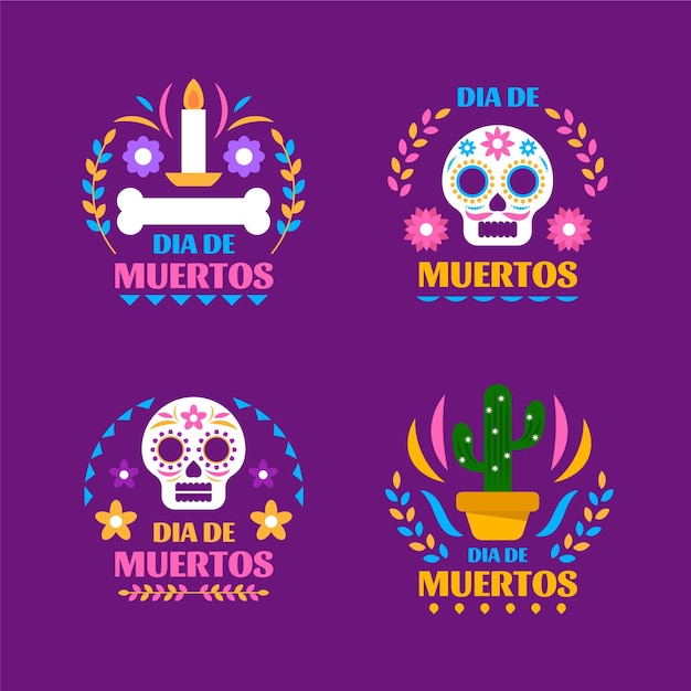 Vector gratuito colección de insignias planas de dia de muertos