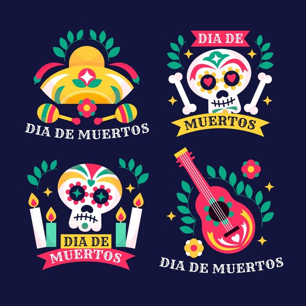 Colección de insignias planas de dia de muertos