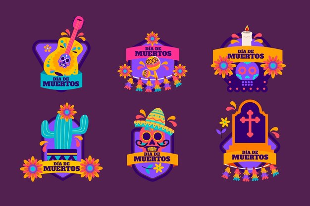 Colección de insignias planas de dia de muertos