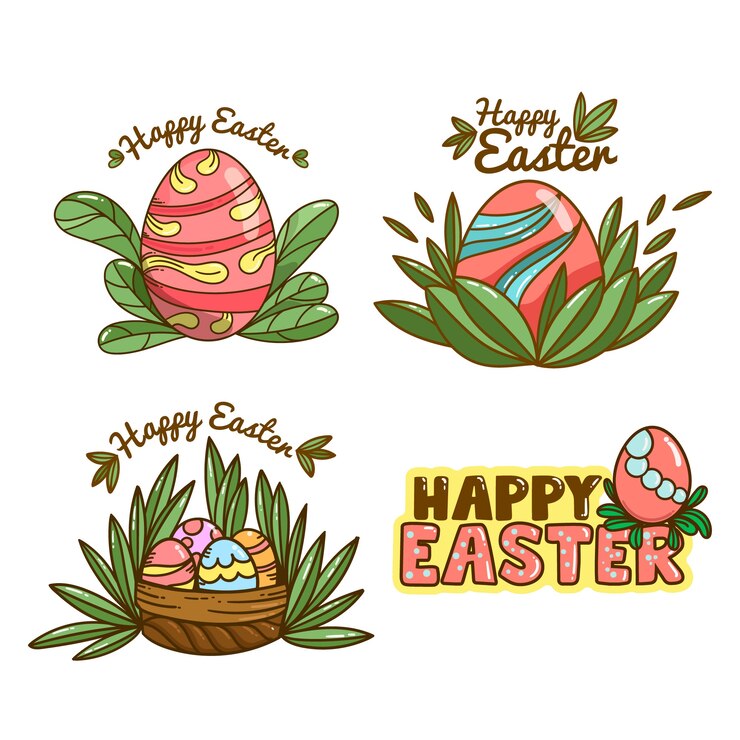 Vector gratuito colección de insignias planas del día de pascua