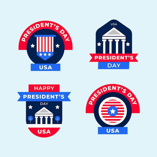 Vector gratuito colección de insignias planas del día de los presidentes