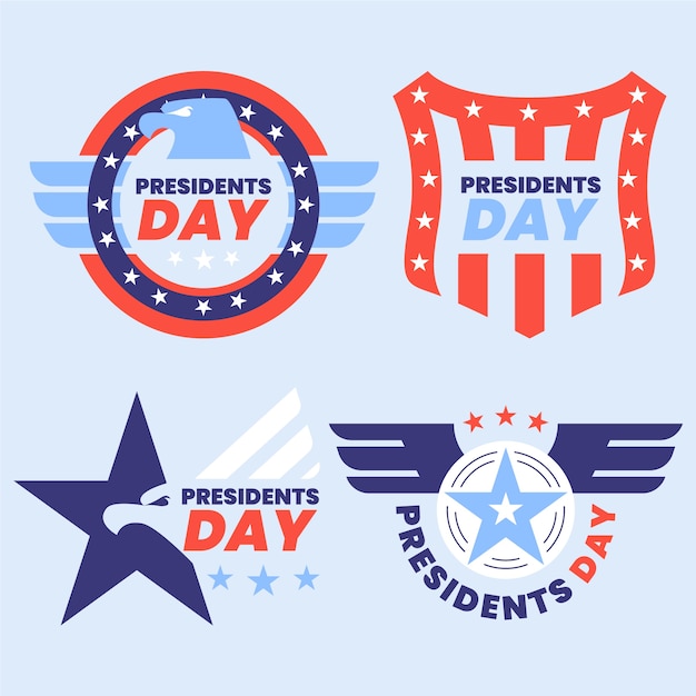 Vector gratuito colección de insignias planas del día de los presidentes