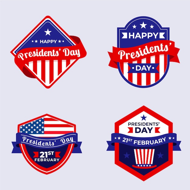 Vector gratuito colección de insignias planas del día de los presidentes