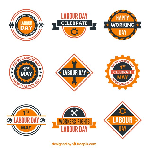 Colección de insignias planas del día del trabajo 