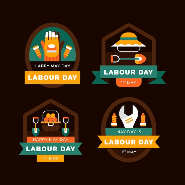 Vector gratuito colección de insignias planas del día del trabajo