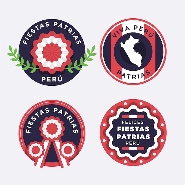 Vector gratuito colección de insignias planas fiestas patrias de peru