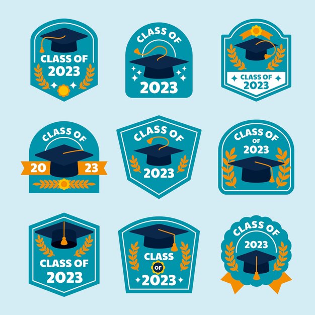 Colección de insignias planas para la graduación de la clase 2023