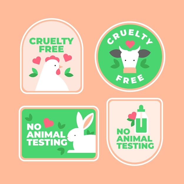 Vector gratuito colección de insignias planas libres de crueldad