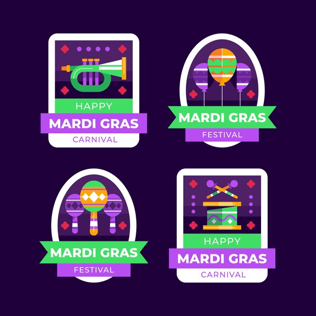 Vector gratuito colección de insignias planas de mardi gras