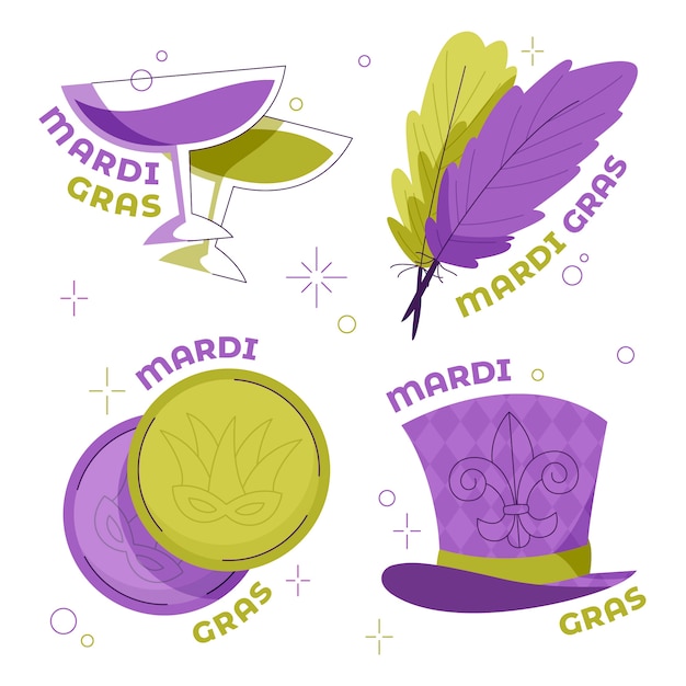 Vector gratuito colección de insignias planas de mardi gras