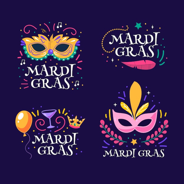 Vector gratuito colección de insignias planas de mardi gras