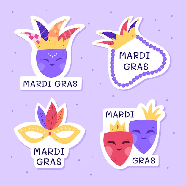 Colección de insignias planas de mardi gras