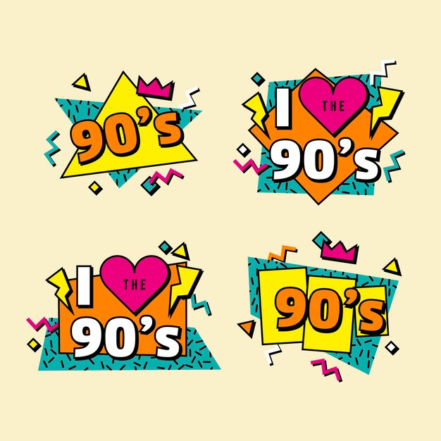 Colección de insignias planas nostálgicas de los 90