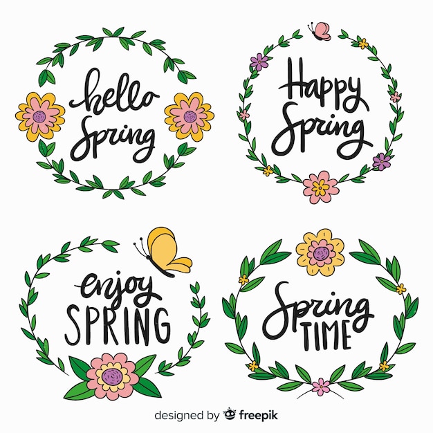 Colección de insignias de primavera dibujadas a mano
