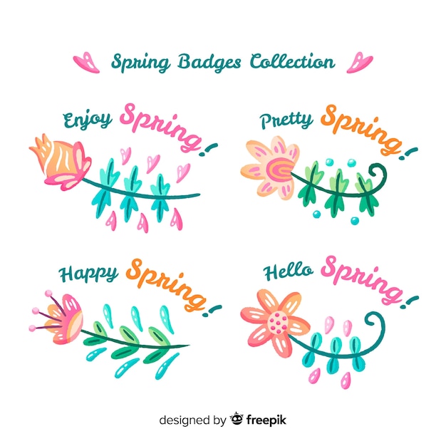 Vector gratuito colección de insignias de primavera dibujadas a mano