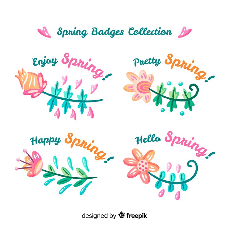 Vector gratuito colección de insignias de primavera dibujadas a mano