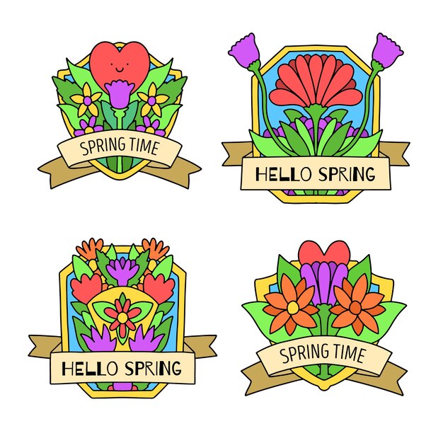 Colección de insignias de primavera dibujadas a mano