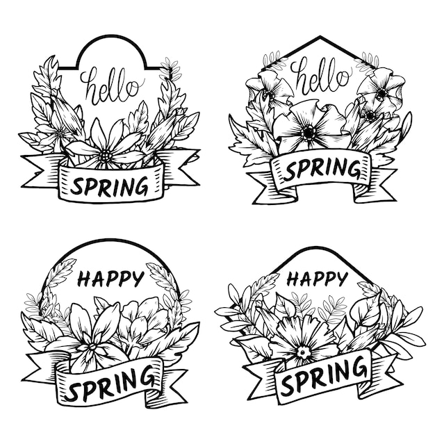 Vector gratuito colección de insignias de primavera dibujadas a mano