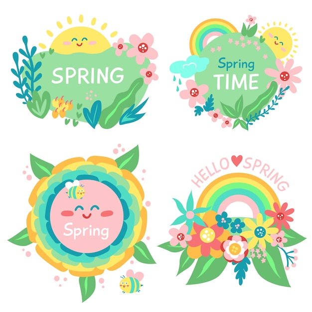 Vector gratuito colección de insignias de primavera dibujadas a mano