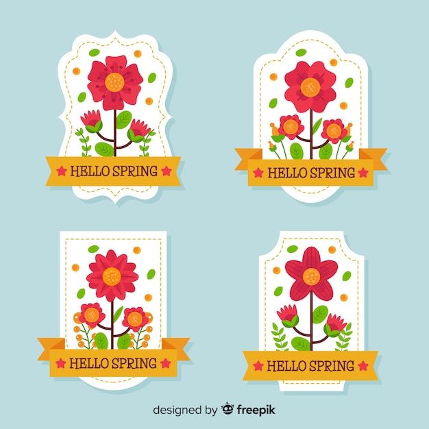 Vector gratuito colección de insignias de primavera en diseño plano