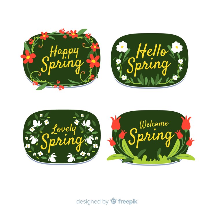 Vector gratuito colección de insignias de primavera en diseño plano