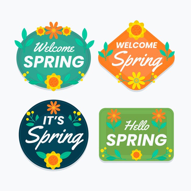 Colección de insignias de primavera de diseño plano