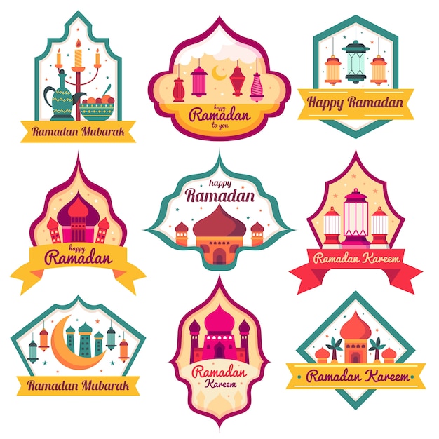 Vector gratuito colección de insignias de ramadán de diseño plano