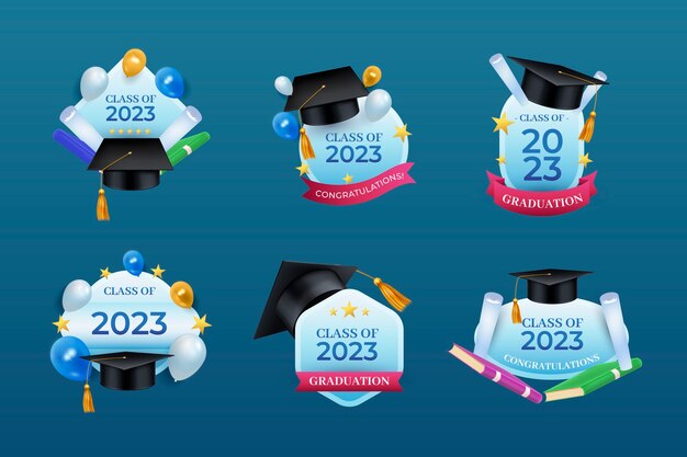 Colección de insignias realistas para la graduación de la clase de 2023