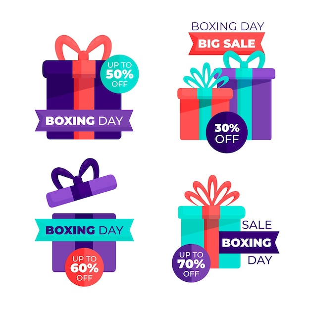 Colección de insignias de rebajas de boxing day en diseño plano