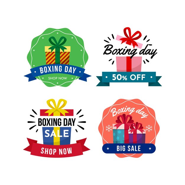Colección de insignias de rebajas de boxing day en diseño plano