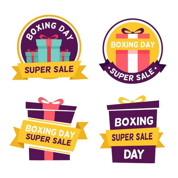 Vector gratuito colección de insignias de rebajas de boxing day en diseño plano