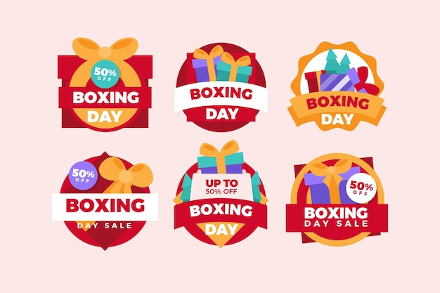 Colección de insignias de rebajas de boxing day en diseño plano