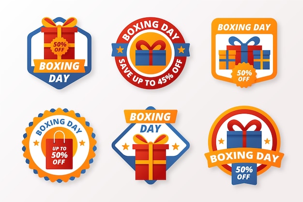 Vector gratuito colección de insignias de rebajas de boxing day en diseño plano
