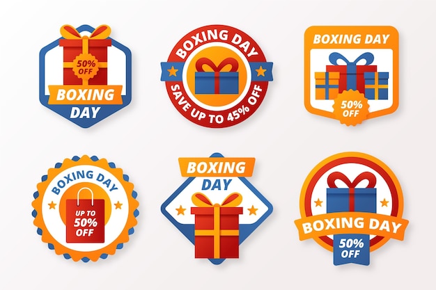 Colección de insignias de rebajas de boxing day en diseño plano