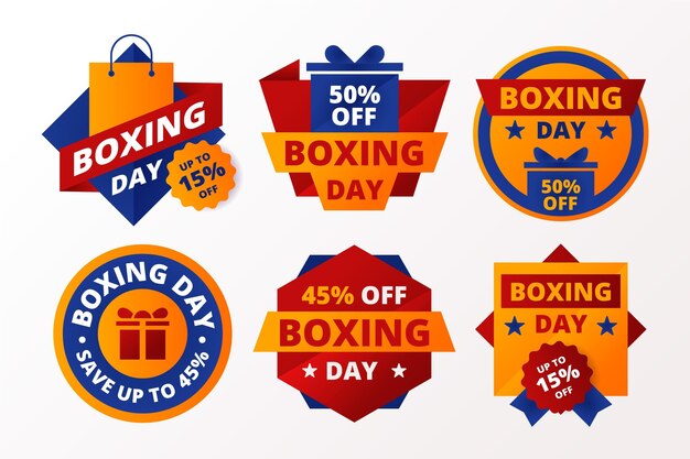 Colección de insignias de rebajas de boxing day en diseño plano