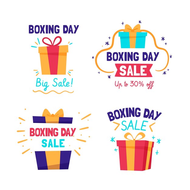 Colección de insignias de rebajas del día del boxeo dibujadas a mano