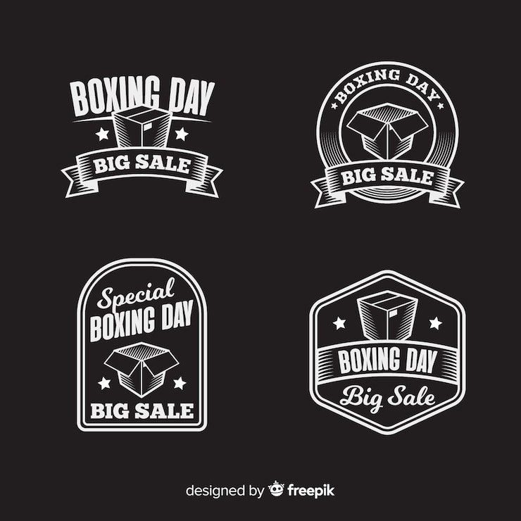 Vector gratuito colección de insignias de rebajas del día de boxeo vintage