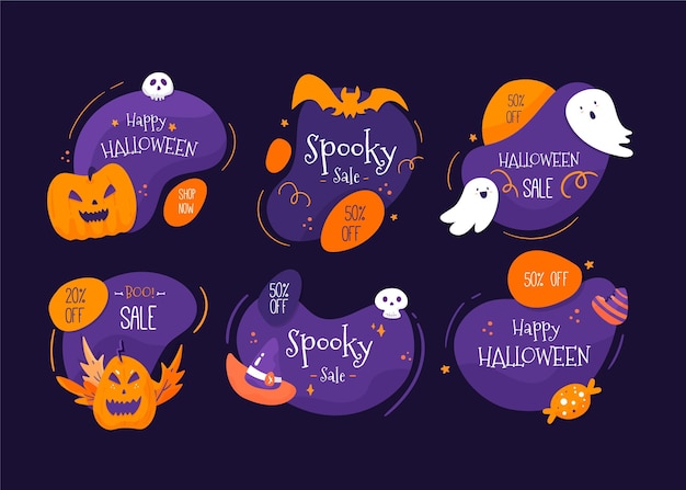 Colección de insignias de rebajas de halloween de diseño plano