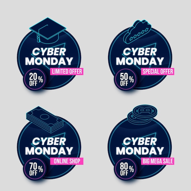 Colección de insignias de rebajas isométricas de cyber monday