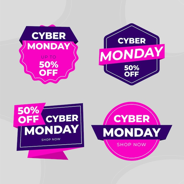 Vector gratuito colección de insignias de rebajas planas de cyber monday