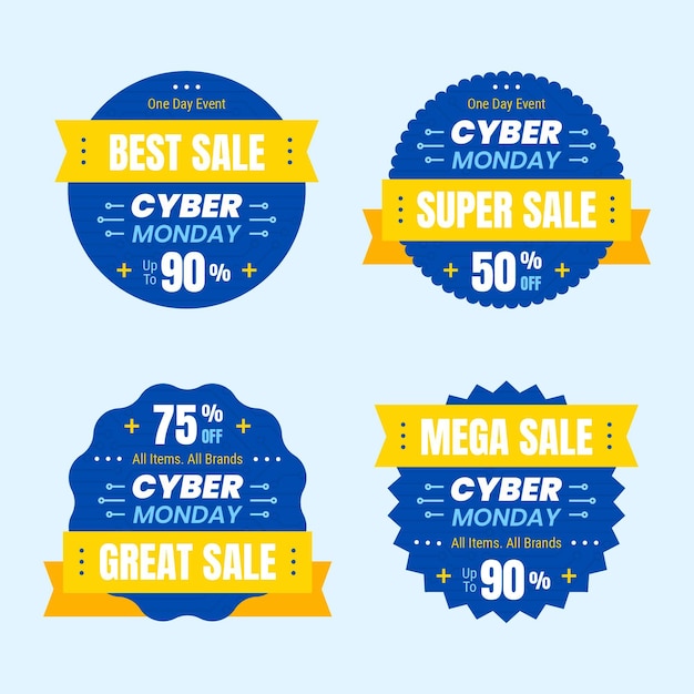 Colección de insignias de rebajas planas de cyber monday