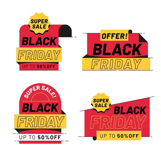 Colección de insignias de rebajas de viernes negro plano