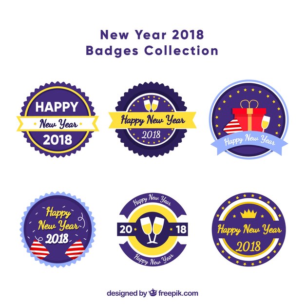 Colección de insignias redondas año nuevo 2018