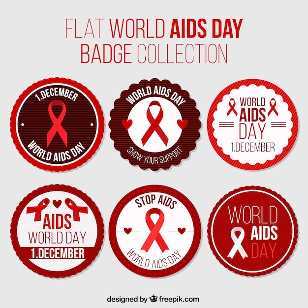 Vector gratuito colección de insignias redondas del día mundial del sida en diseño plano