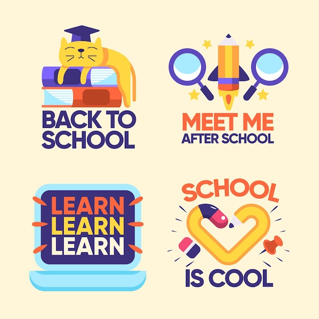 Vector gratuito colección de insignias de regreso a la escuela de diseño plano